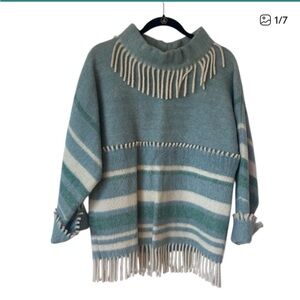 VTG Lapp Lander Finnbo Jackets Sweater Blue Cream 100% Wool Nordic Fringe Norway